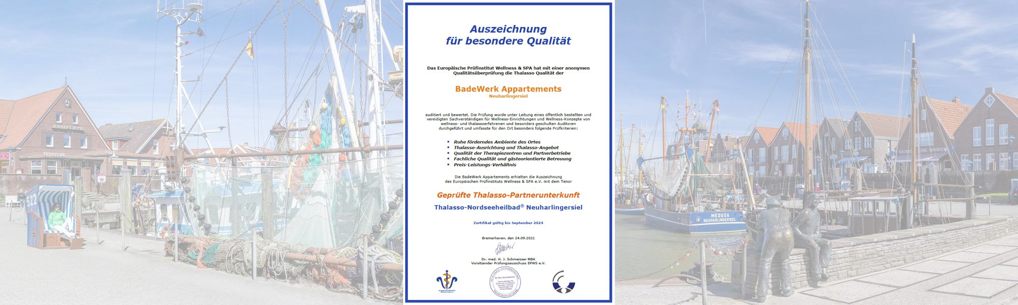 Thalasso Partnerbetriebe Neuharlingersiel Zertifikat BadeWerk-Appartements 2024
