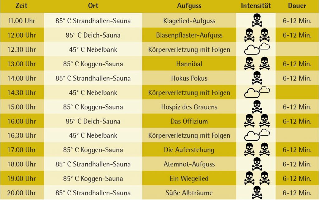 Halloween-Wochenende Aufgussplan Samstag
