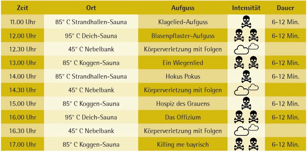 Halloween-Wochenende Aufgussplan Sonntag